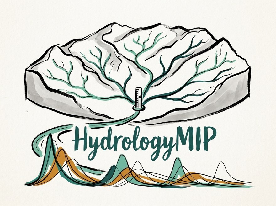 HydrologyMIP watershed and hydrograph illustration